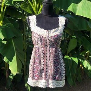 All Dolled Up Sleeveless Lace Trimmed Peasant Top